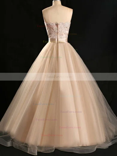 Ball Gown Sweetheart Tulle Floor-length Appliques Lace Prom Dresses #Favs020102180