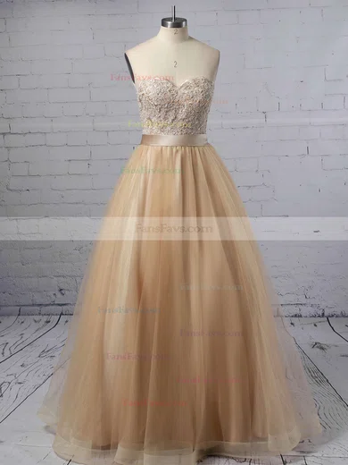 Ball Gown Sweetheart Tulle Floor-length Appliques Lace Prom Dresses #Favs020102180