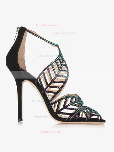 Women's Black Suede Pumps with Zipper/Crystal #Favs03030339