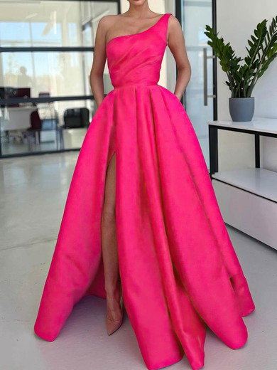 Ball Gown One Shoulder Satin Sweep Train Prom Dresses With Pockets #Favs020114030