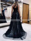 A-line One Shoulder Tulle Glitter Sweep Train Prom Dresses With Flower(s) #Favs020114032
