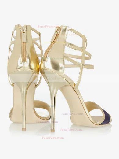 Women's Gold Patent Leather Pumps with Zipper #Favs03030341