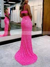 Sheath/Column V-neck Sequined Sweep Train Prom Dresses With Split Front #Favs020114034