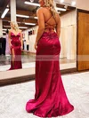 Sheath/Column V-neck Silk-like Satin Sweep Train Prom Dresses With Split Front #Favs020114048