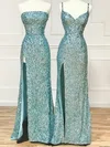 Sheath/Column Strapless Sequined Floor-length Prom Dresses With Split Front #Favs020114053