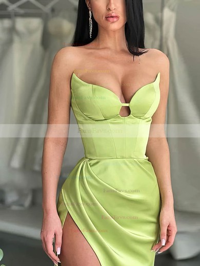 Sheath/Column V-neck Silk-like Satin Sweep Train Prom Dresses With Split Front #Favs020114078