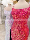 Sheath/Column Scoop Neck Sequined Sweep Train Prom Dresses With Split Front #Favs020114081