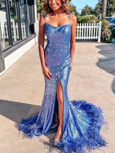 Trumpet/Mermaid V-neck Sequined Sweep Train Prom Dresses With Feathers / Fur #Favs020114090