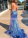 Trumpet/Mermaid V-neck Sequined Sweep Train Prom Dresses With Feathers / Fur #Favs020114090