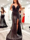 Sheath/Column V-neck Sequined Sweep Train Prom Dresses With Split Front #Favs020114094