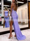 Sheath/Column Square Neckline Sequined Sweep Train Prom Dresses With Split Front #Favs020114103